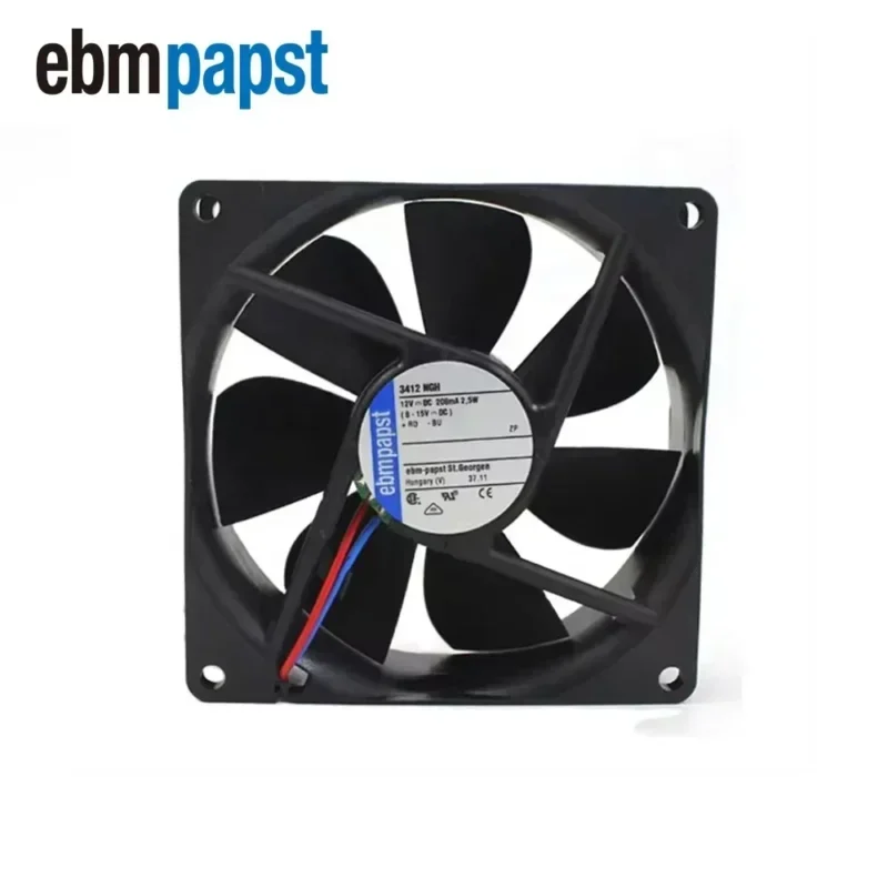 ebmpapst 3412NGH 9225 92x92x25mm 9cm 12V DC 2.5W 55.3CFM 3000RPM Sleeve Bearing Axial Fan