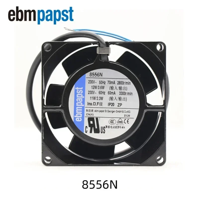 ebmpapst 8556N 230V AC 80x80x38mm 8038 8cm 12W 29.4CFM 2800RPM IP20 All Metal Chassis Control Axial Fan
