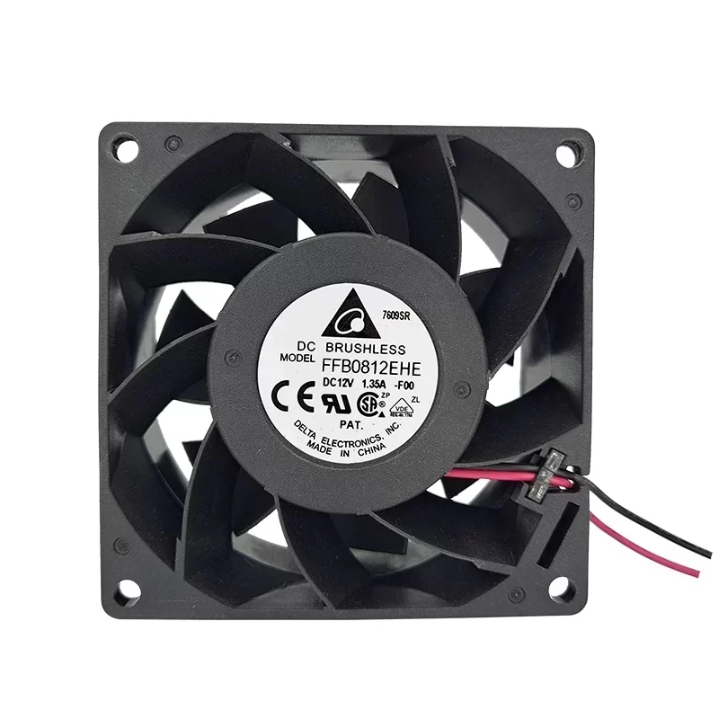 Delta FFB0812EHE-F00 12V DC 1.35A Ball Bearing 80x80x38mm Plastic Blade Exhaust Fan 5700RPM 80.16CFM