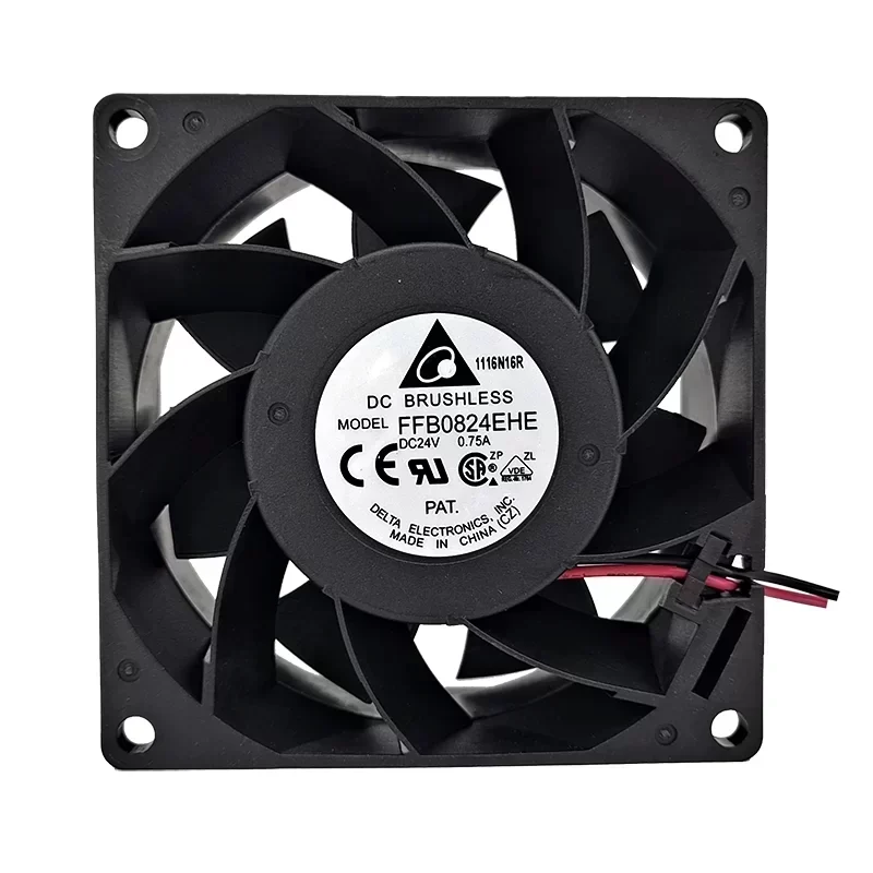 Delta FFB0824EHE 24V DC 0.75A Ball Bearing Cooling Fan 80x80x38mm 5700RPM 80.16CFM Plastic Blade Exhaust Fan