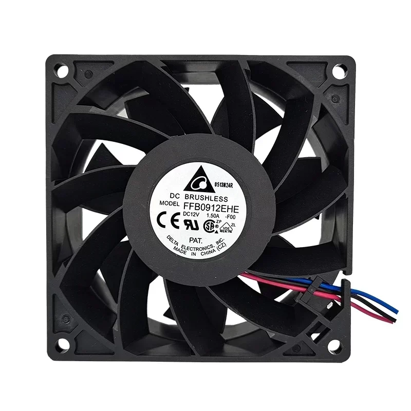 Delta FFB0912EHE-F00 12V DC 1.5A Ball Bearing Plastic Blade Exhaust Fan 92x92x38mm 4800RPM 110.18CFM