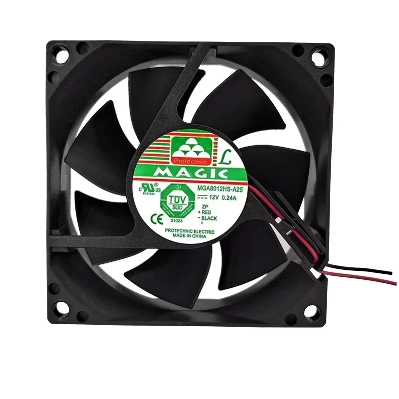 MGA8012HS-A25 Protechnic Axial Fan 12V DC 0.24A 80x80x25mm 3000RPM 37.2CFM Ball Bearing 34.7dBA 88g