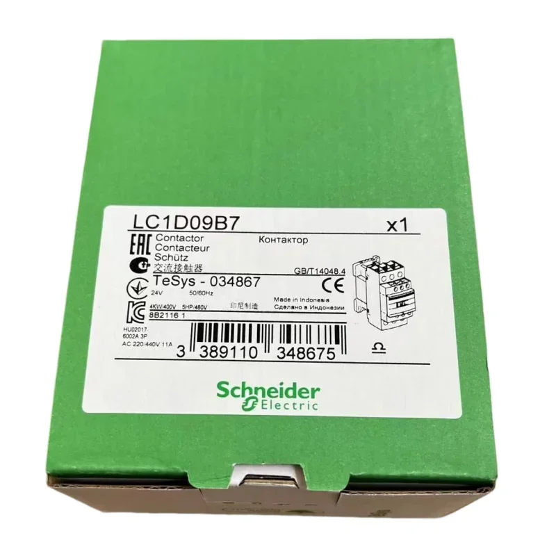 Schneider LC1D09B7 Contactor AC Magnetic 9A 24VAC with Main Circuit Rating of 250A