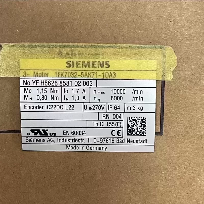 Siemens 1FK7032-5AK71-1DA3 Synchronous Servo Motor